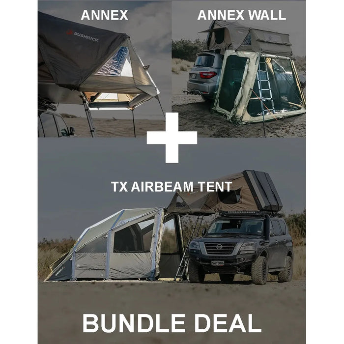 BUSHBUCK ARMOURDILLO® ACCESSORIES BUNDLE FOR ROOFTOP TENT- ANNEX, ANNEX WALL KIT & TX AIRBEAM TENT